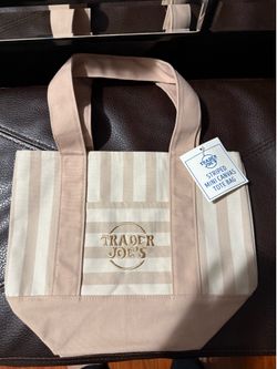 Brand New Trader Joe’s Striped Mini Canvas Tote Bag Tan/Beige