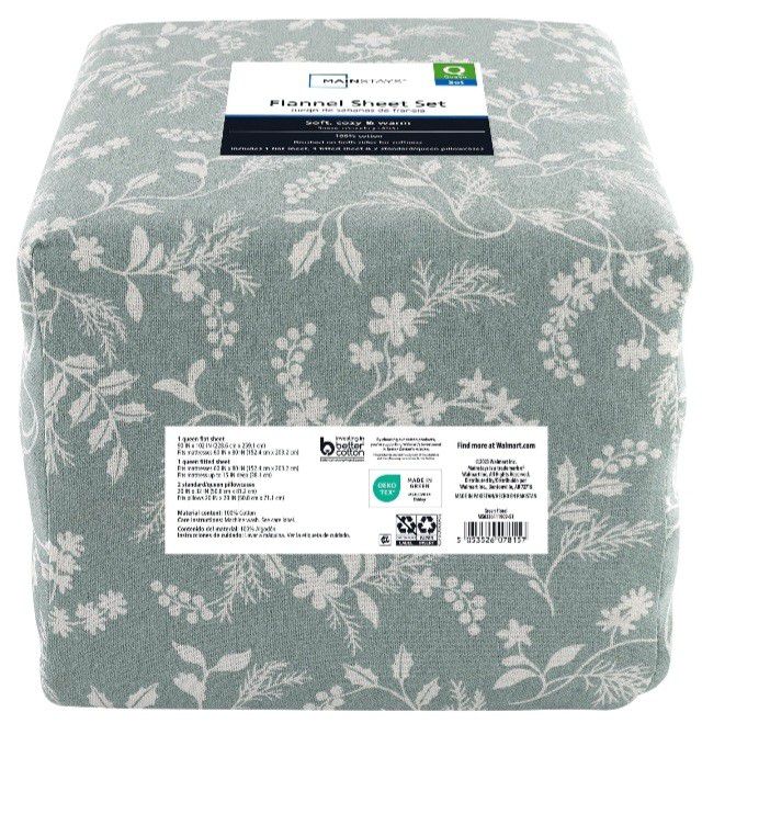 New Mainstays Flannel Green Floral Queen Sheet Set