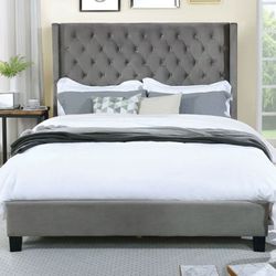 Brand New Grey Velvet King Size Bed Frame 