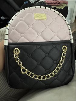 New Betsey Johnson Luv Betsey Pink Black Quilted Heart Backpack