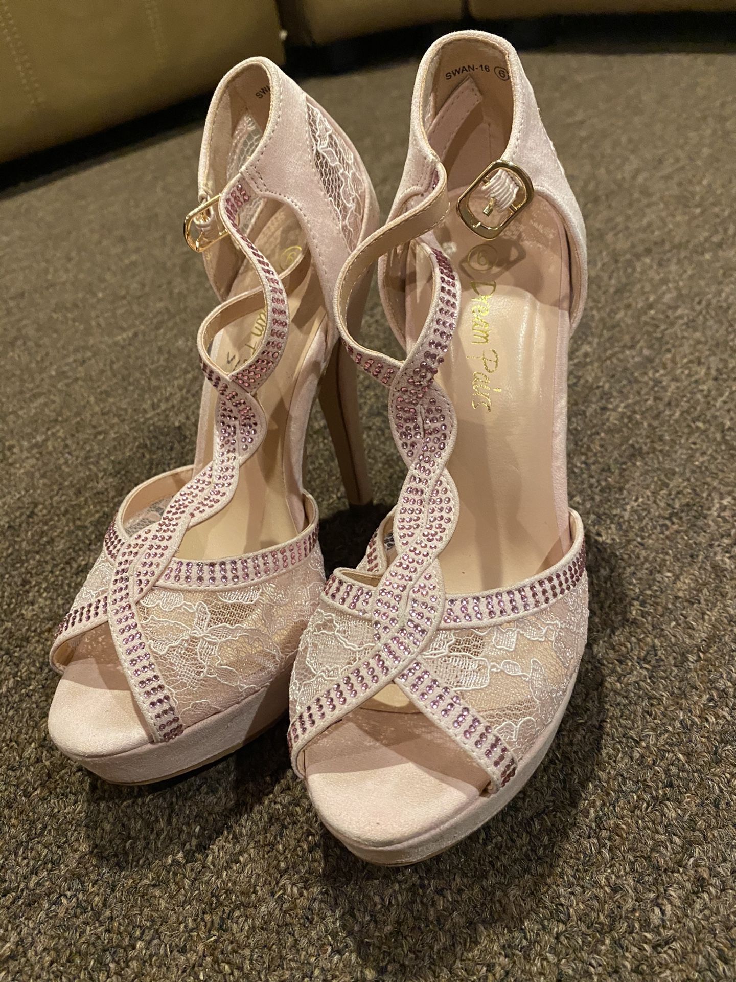 Like NEW DREAM PAIRS Women's Sexy Open Toe Ankle Strap High Heel Stilettos Dress Sandals Pink Lace 6