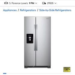NEW WHIRLPOOL SIDE BY SIDE W/ICEMAKER