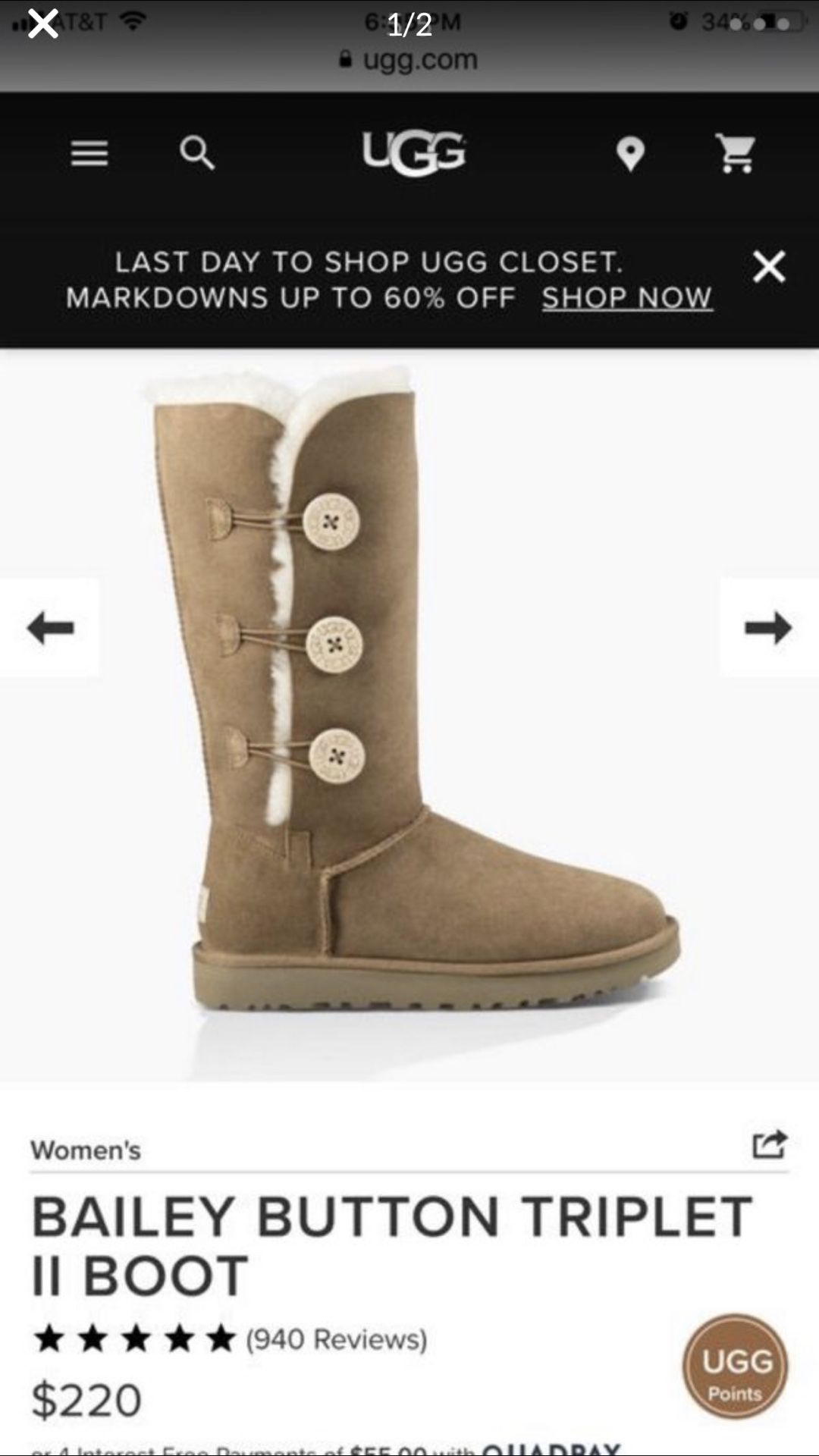 Brand new Bailey button triplet UGG