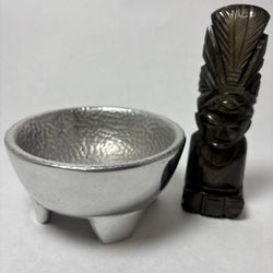 Small Pewter Bowl & Stone Tiki Figure