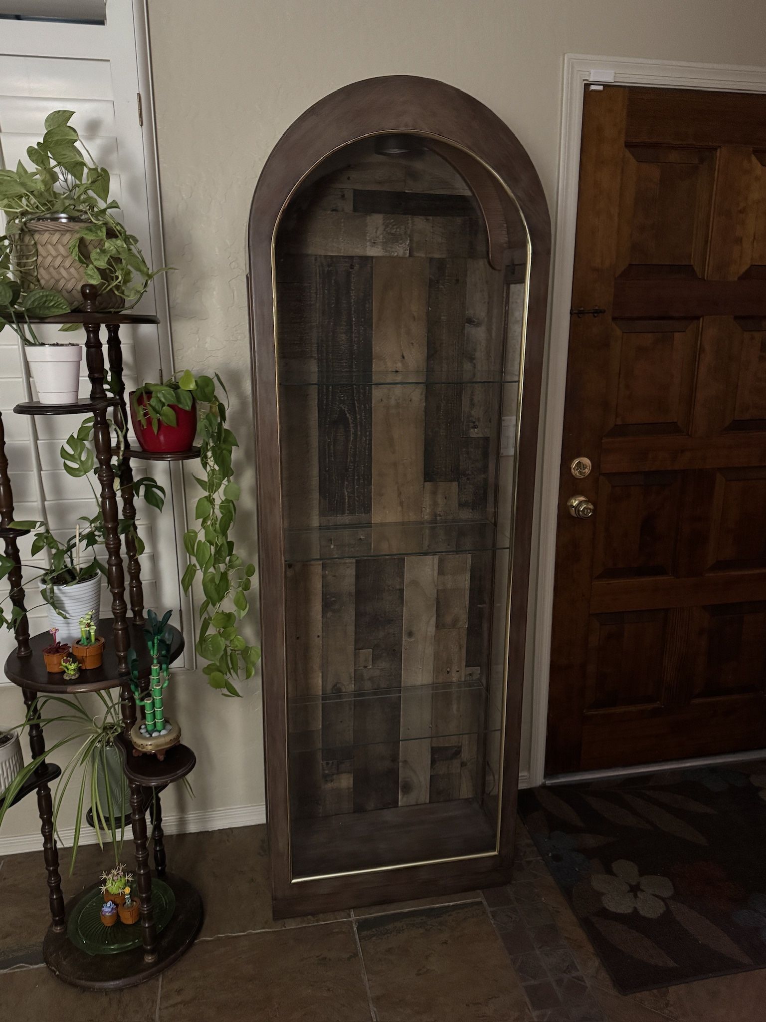 Arched Wood And Glass Cabinet 