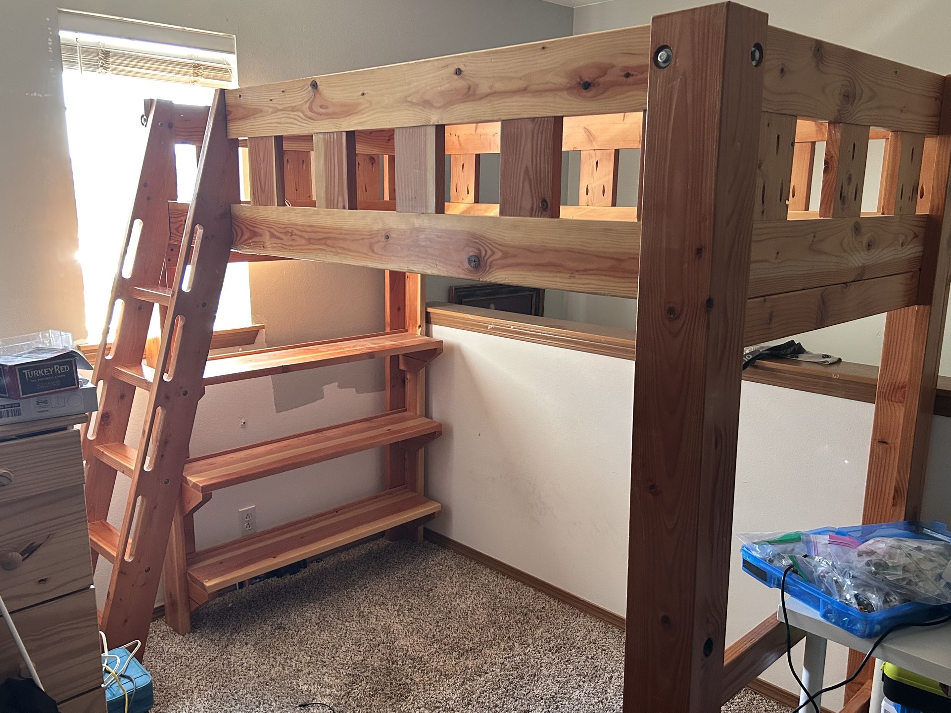 Loft Bed Twin Shelves Solid Wood w/ hardware