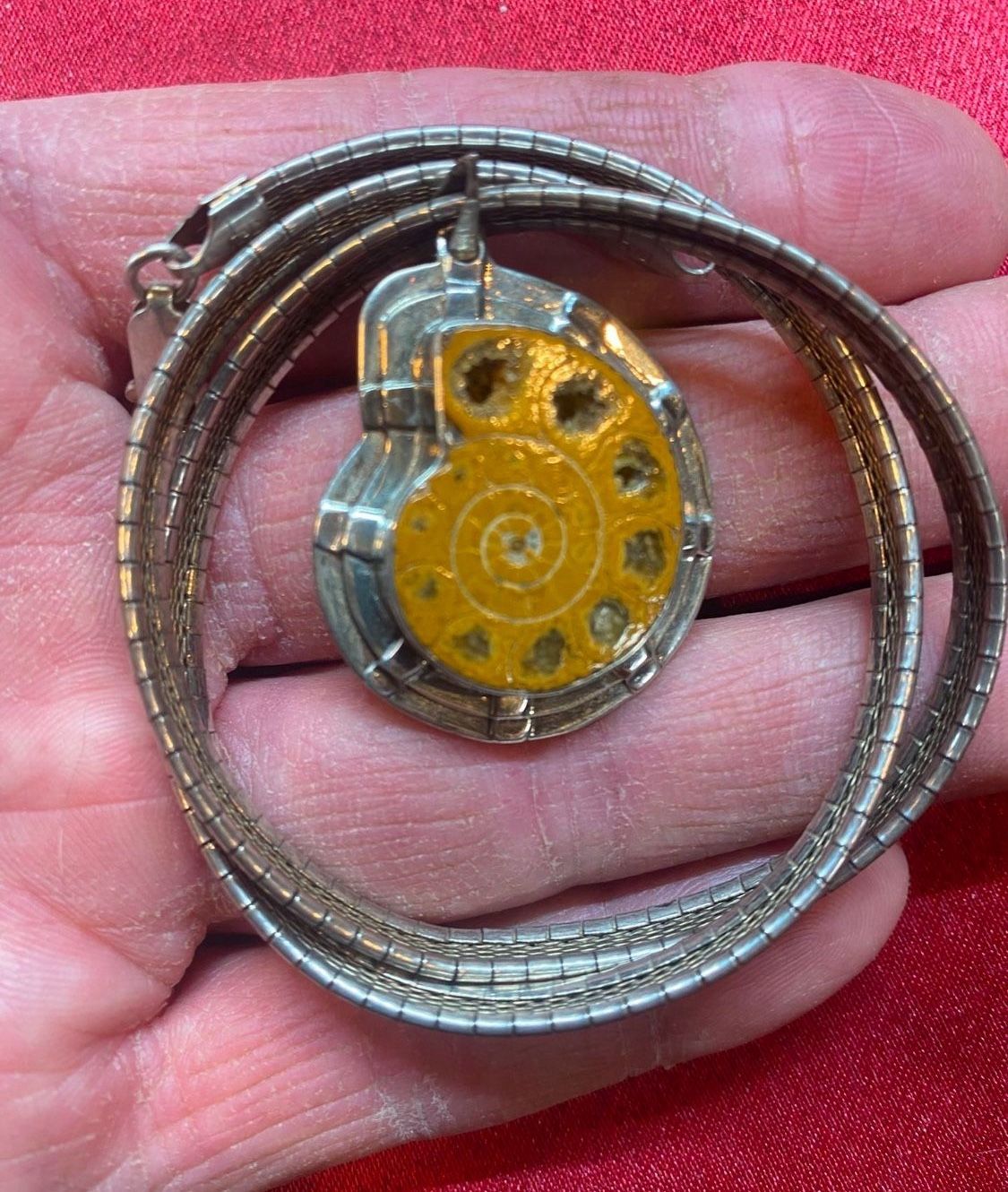 Custom Sterling Silver Ammonite Fossil Pendant Necklace