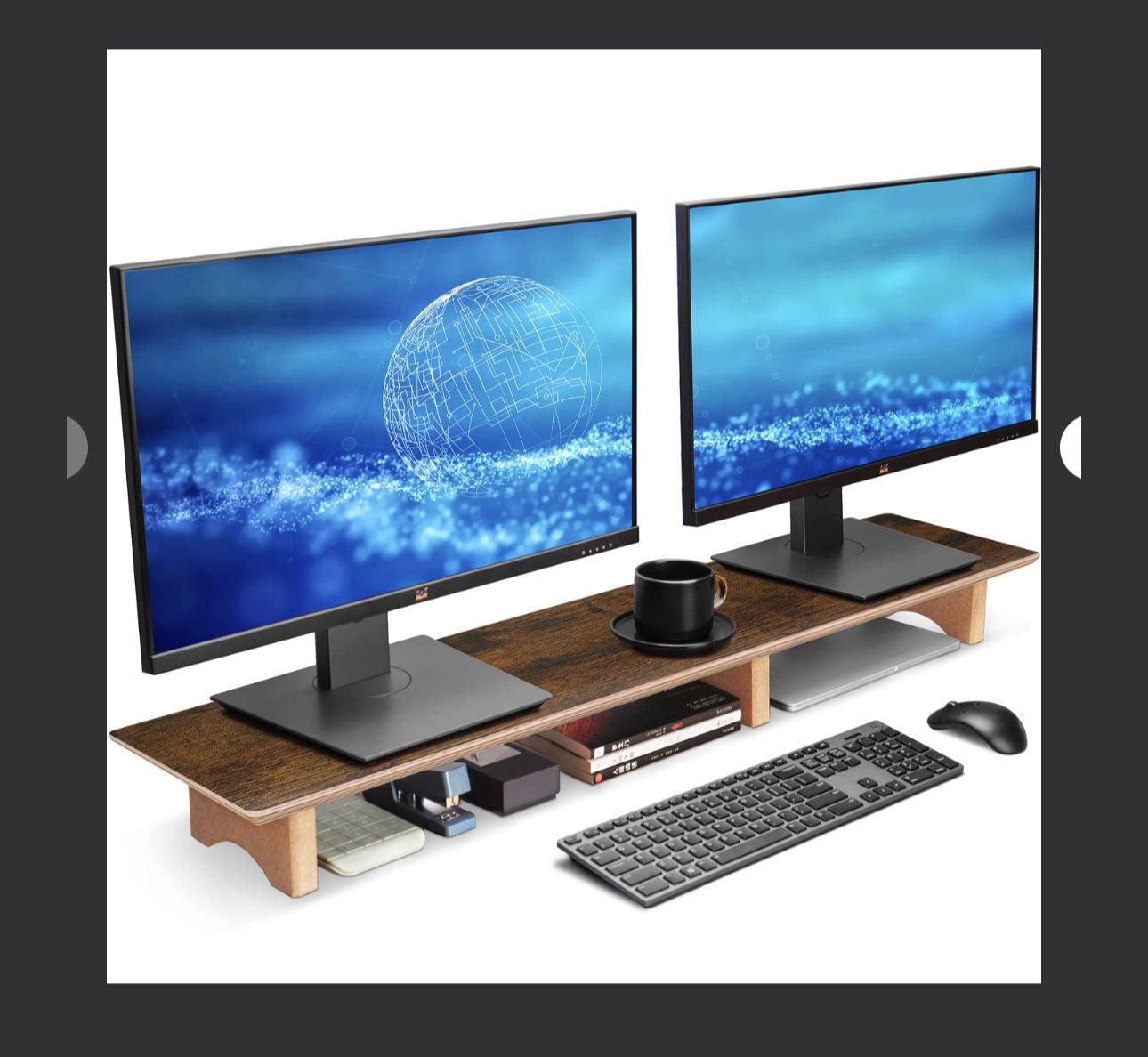 Large Dual Monitor Stand Riser - Solid Wood Desk Shelf With Eco Cork Legs For Laptop Computer/TV/PC/Printers, Perfect Desktop Stands Organizer With Un