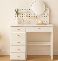 Vanity Desk with Mirror and Lights, Adjustable Color Lighting Bedroom Dresser
