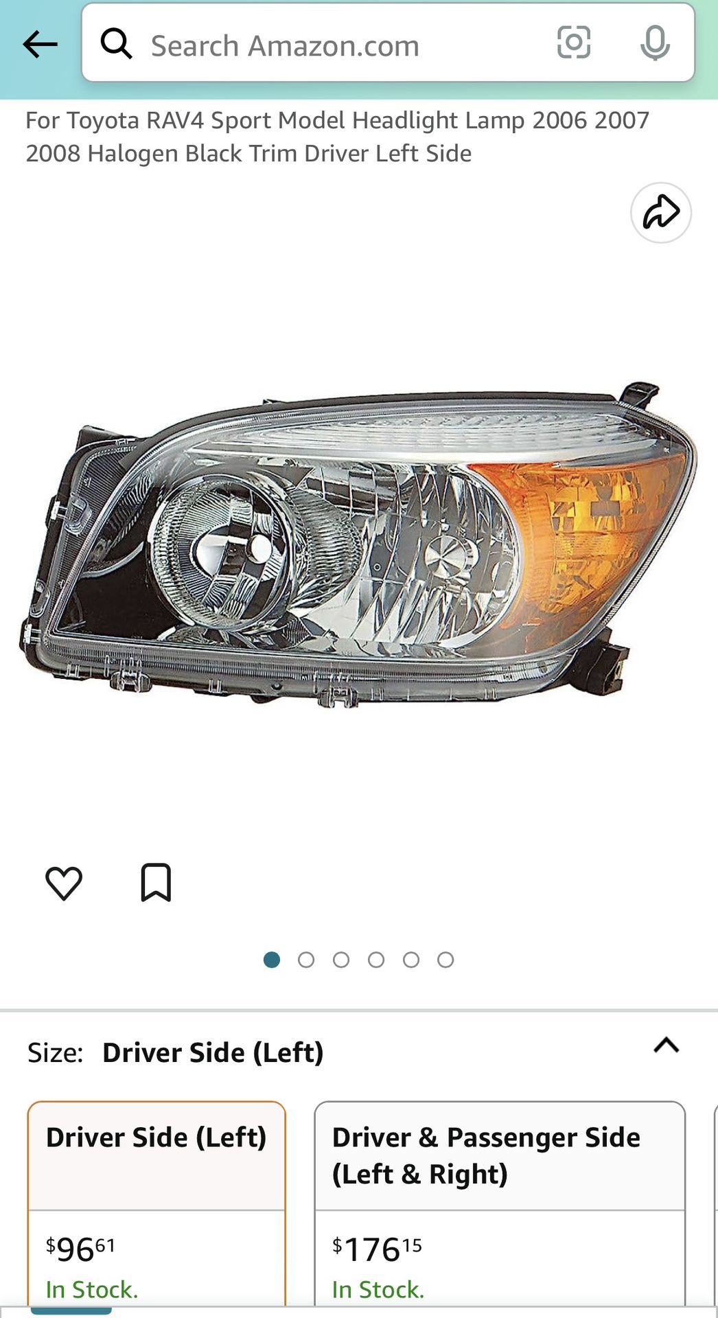 2007 Toyota RAV4 Left Headlight 