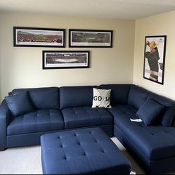 Navy Blue Sectional and Ottoman W Storage