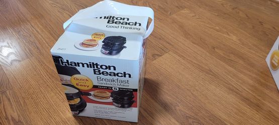 Hamilton Beach 25477 Black Top Press Kitchen Counter Breakfast Sandwich Maker
