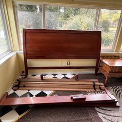 Solid wood king size sleigh style headboard and bed frame
