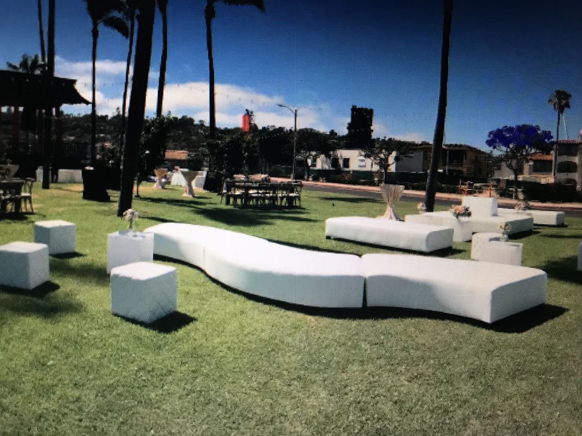 White outdoor event/ wedding furniture. Lots of options and in like new condition. Seats 80-100 people. Very modern and incredibly stunning.