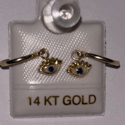 14K Gold Earrings With Evil Eye Shape Stud