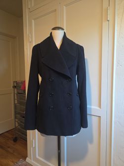 Womans Black Burberrys wool/ Cashmere Double Breasted Pea Coat USA 8