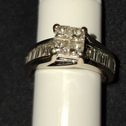 14k White Gold 1 CT Princess Cut And 1 CT Emerald Cut Wedding Ring