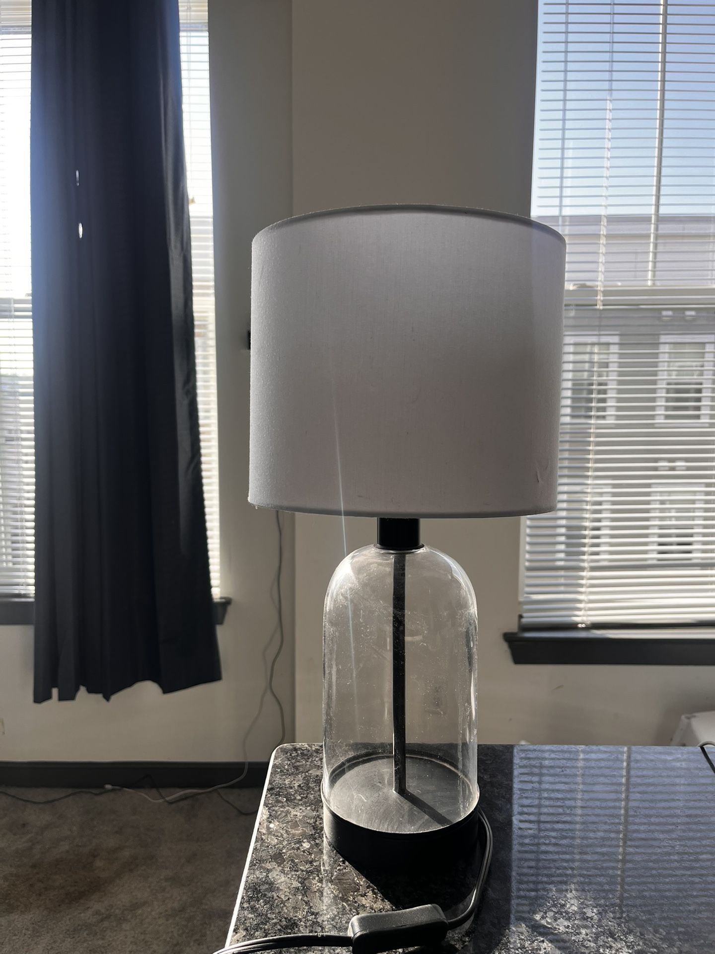 Set of 2 Modern Glass & Black Metal Table Lamps 
