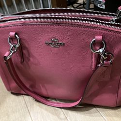 COACH Crossgrain Leather Christie Carryall Handbag (Small, Silver/Strawberry) F57520  