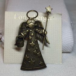 Longaberger JJ Jonette Jewelry Collab Angel Holding a Famous Longaberger Basket HTF/Rare Brooch/Pin 