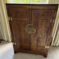 Antique Fold-Top Bar Cabinet with Brass Hardware
