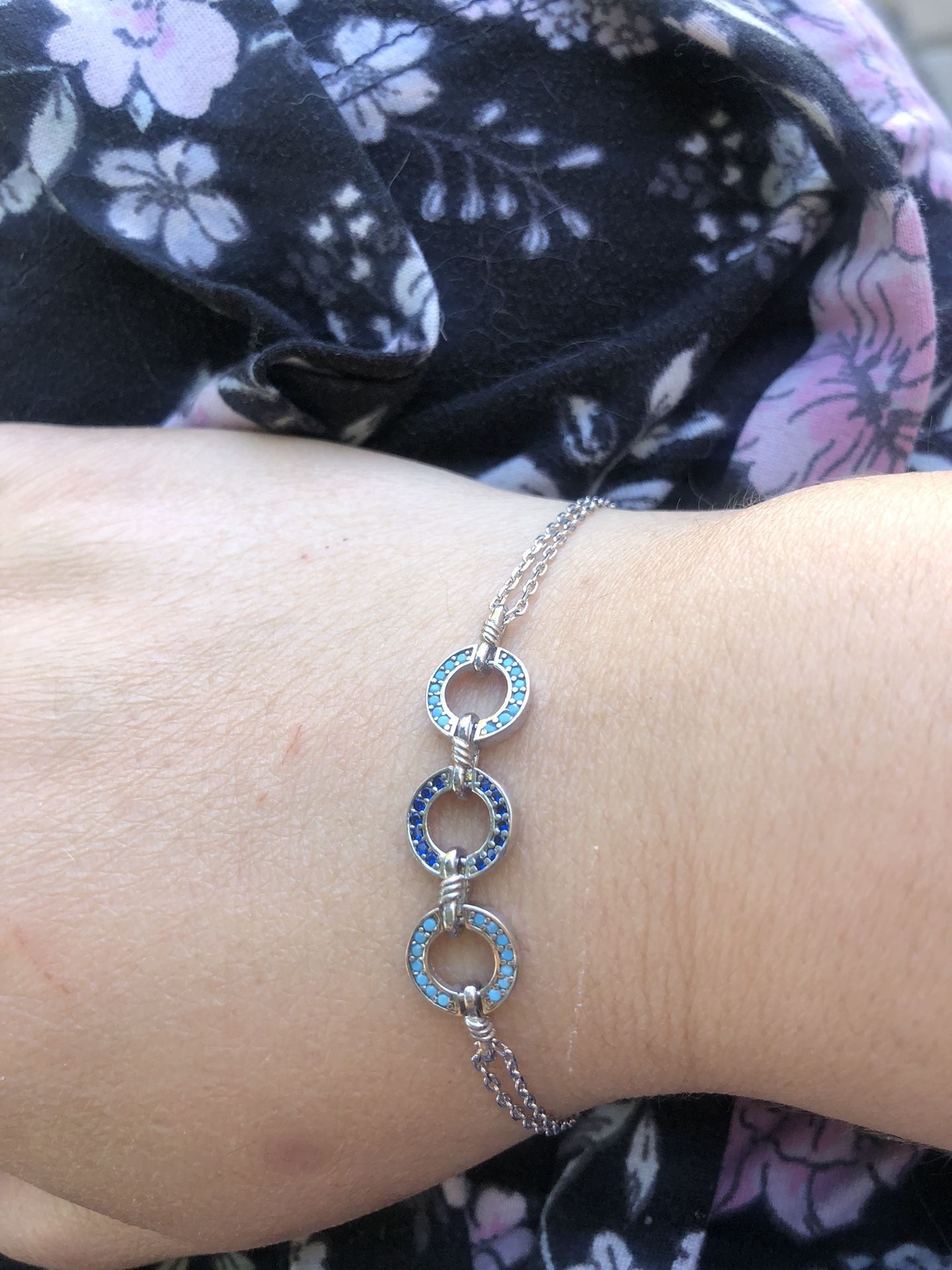 Silver chain bracelet with Turquoise and Blue Sapphire beads, .925 stamp, European