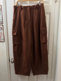 Moon river: Brown Wool-Blend Wide Leg Cargo Pants