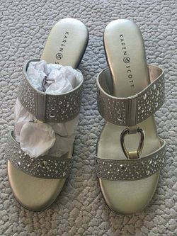 Karen Scott Eanna Kitten Heeled Sandals - Silver Studded/Embellished Size 9M