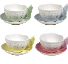 BRAND NEW] Lenox Butterfly Meadow Figural Cup & Saucer Sets (Set of 3 - Pink, Blue, Yellow)