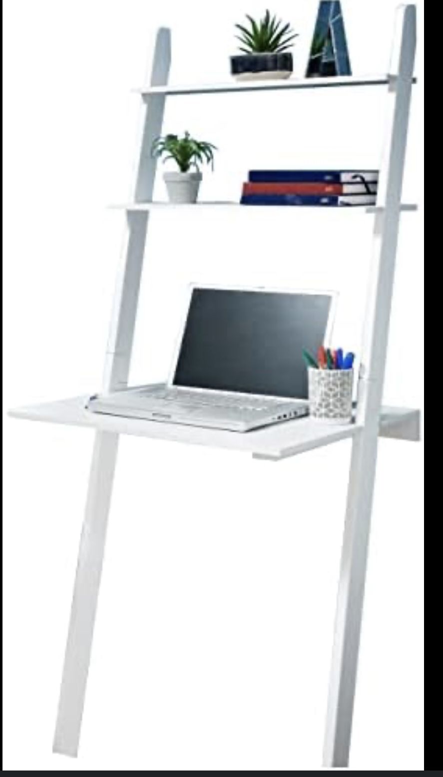 Ladder Shelf - Leaning Wood Bookshelf (White & brown Colors )