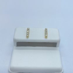 Diamond Earrings Bar Stud 14K New