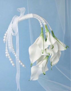 1pc White Calla Lily Pearl Wreath Hanging Decor, Elegant Artificial Calla Lily Doorway Hanger With Organza Bow And Pearl Chain, Suitable For Bridal Pa