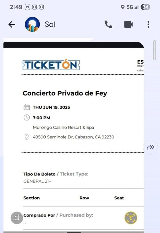4 Boletos Para La Cantante Fey