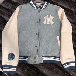 NEW YORK YANKEES VARSITY BLUES BIG BOY'S DENIM JACKET (DENIM/LINEN)