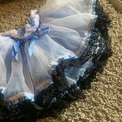 Leg Avenue Blue White Tulle Skirt Black Lace Trim 