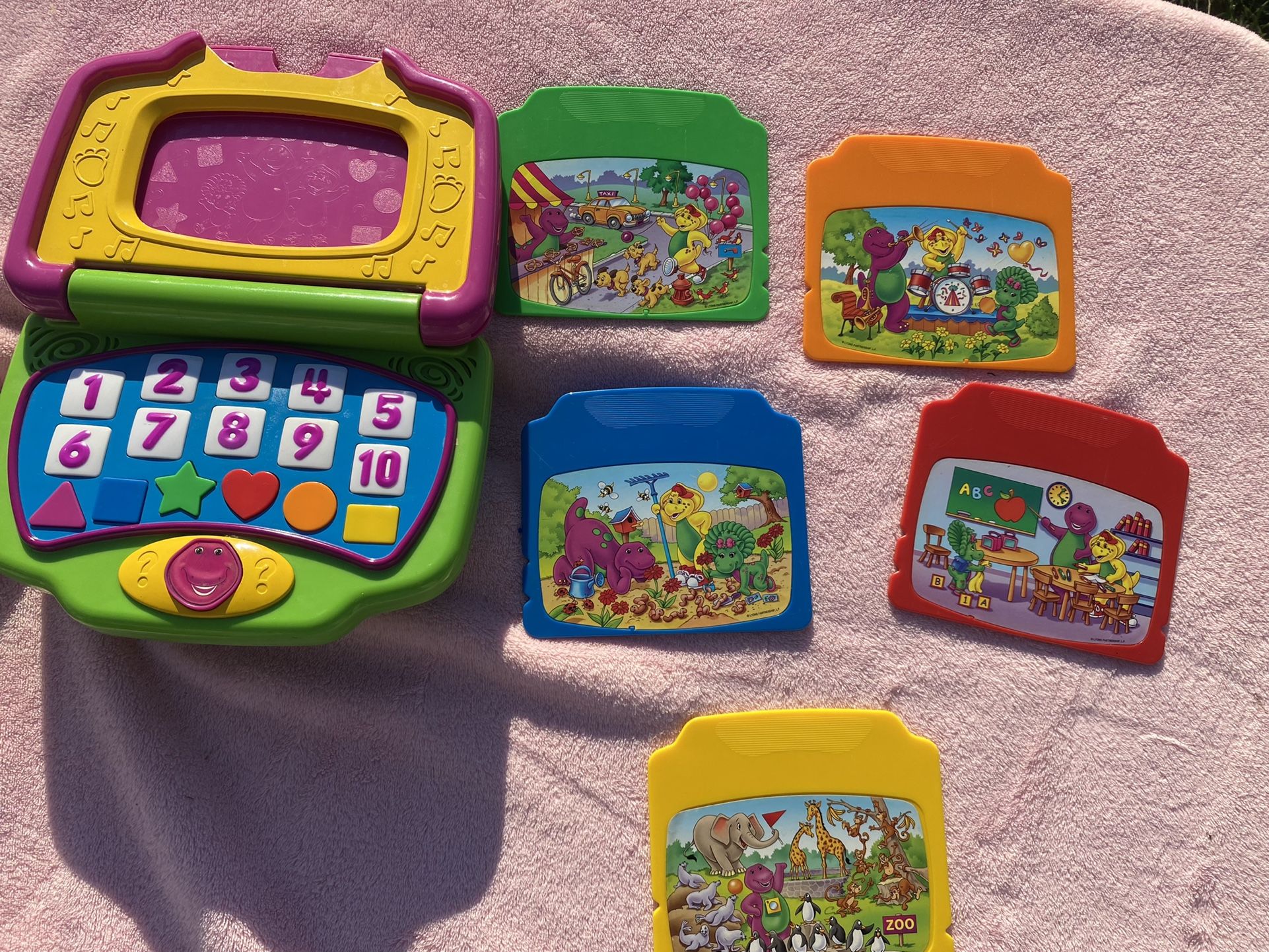 Barney the Dinosaur Learning Fun Laptop 5 Interactive Cards Vintage 2002 Mattel