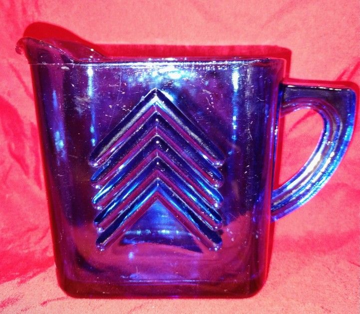 Vintage Cobalt Hazel Atlas Creamer Chevron Blue Large