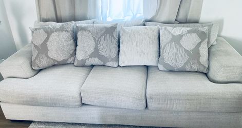 Elegant Modern Light Beige Upholstered Sofa – Comfortable Contemporary Living Room Seating