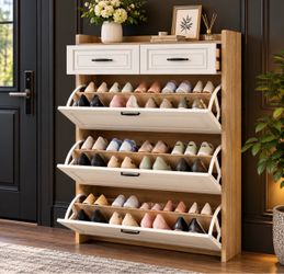White & Oak Shoe Cabinet