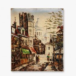 Signed 1962 Vintage Impasto Paris Street Scene Oil Painting by H. Matray - Delivery Available