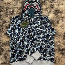 Blue BAPE Camo Shark Full Zip Hoodie Size L 100% Authentic