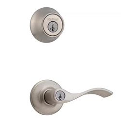 Kwikset Balboa Satin Nickel Keyed Entry Door Handle and Single Cylinder Deadbolt Combo Pack featuring SmartKey and Microban @U7-201