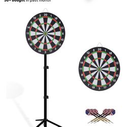 Dartboard with Stand, 34"-74" Adjustable Height Dartboard Stand for Adults, 18" Dart Board, Sturdy Tripod, Portable Design with 6 Darts for Travel, Ho
