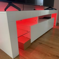 Modern White TV Stand with LED Lights