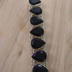 925 Silver Bracelet Black Onex Stone 