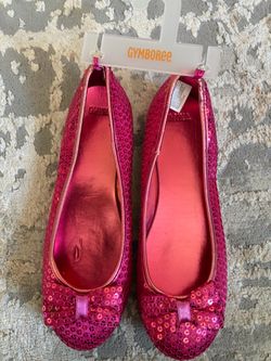 Gymboree Girls 4 Pink Sequin Bow Ballet Flats Slip Round Toe Patent Shoes