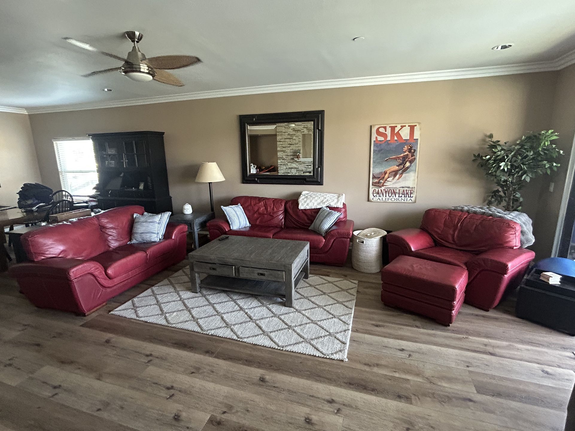 Red Leather Couch/Love Seat And Chair