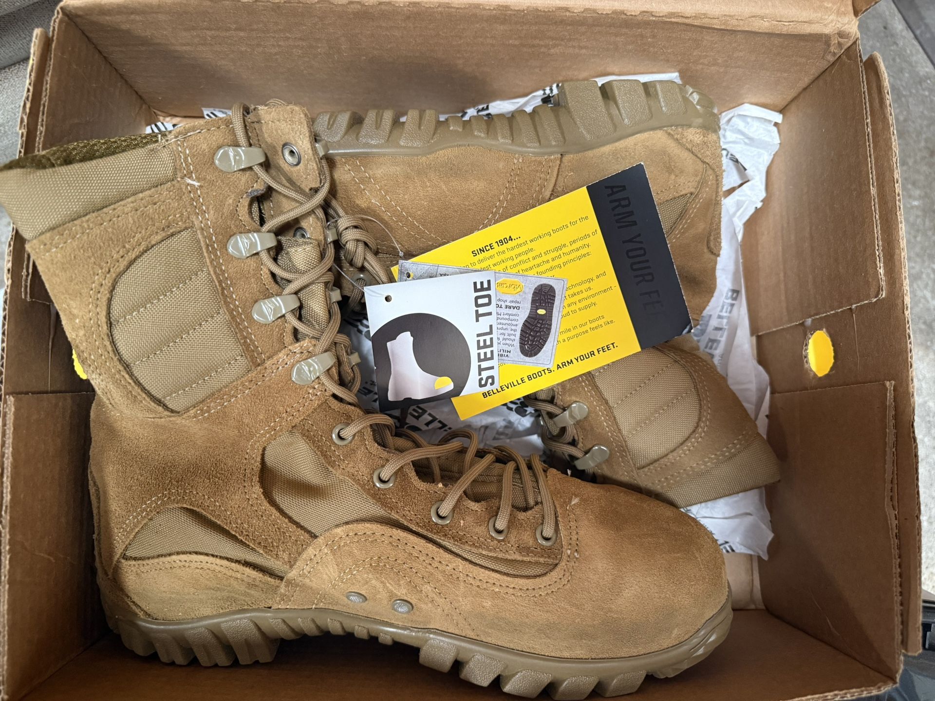Size 10 men’s- New in Box Belleville 533ST steel toe boots- Coyote
