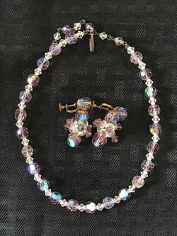 Vintage crystal bead choker with matching earrings