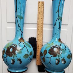 Opaline Vases Hand blown Glass Vintage Antique Unique Rare Blue Mcm  Turquiose